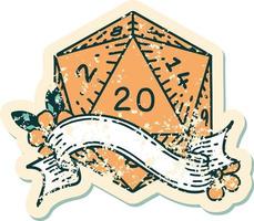 Retro Tattoo Style natural twenty D20 dice roll vector