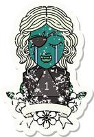 Retro Tattoo Style crying orc rogue character with natural one roll vector