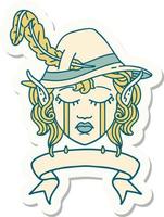 sticker of a crying elf bard character face with banner vector