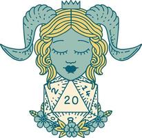 Retro Tattoo Style tiefling with natural twenty d20 dice roll vector