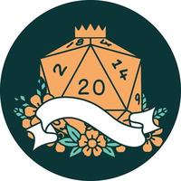 icon of natural twenty D20 dice roll vector