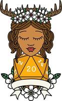 Retro Tattoo Style human druid with natural twenty roll vector