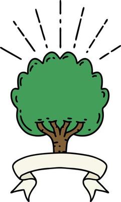 scroll banner with tattoo style tree