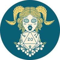 icon of tiefling with natural twenty dice roll vector