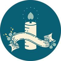 tattoo style icon with banner of a candle vector