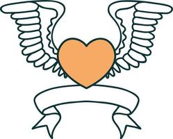 traditional tattoo with banner of a heart with wings vector