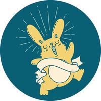 icon of a tattoo style prancing rabbit vector