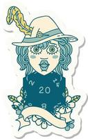 sticker of a human bard with natural twenty dice roll vector