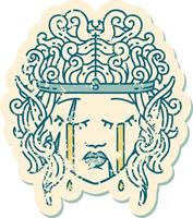 Retro Tattoo Style crying elf barbarian character face vector