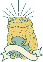 scroll banner with tattoo style toad character vector