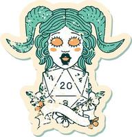 Retro Tattoo Style tiefling with natural twenty dice roll vector