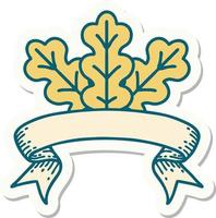 tattoo style sticker with banner of leaf vector