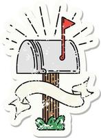 worn old sticker of a tattoo style closed mailbox vector