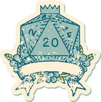 Retro Tattoo Style natural 20 critical hit D20 dice roll vector