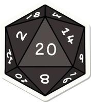 sticker of a natural 20 D20 dice roll vector