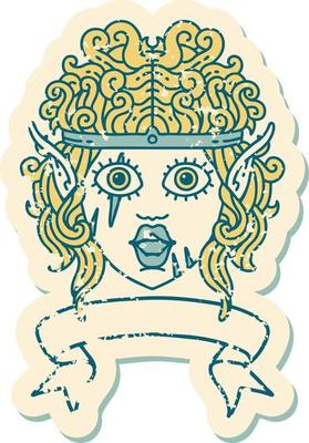 Retro Tattoo Style elf barbarian character face with banner
