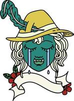 Retro Tattoo Style crying half orc bard character face vector