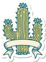 tattoo style sticker with banner of a cactus vector