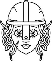 Black and White Tattoo linework Style elf fighter character face vector