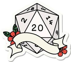 sticker of a natural twenty D20 dice roll vector