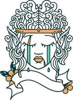 Retro Tattoo Style crying elf barbarian character face vector