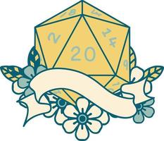 estilo de tatuaje retro natural veinte d20 tirada de dados vector