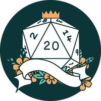 icon of natural twenty D20 dice roll vector