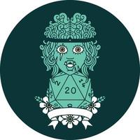 icon of half orc barbarian character with natural 20 dice roll vector