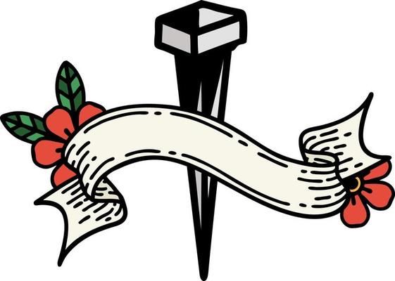 traditional tattoo with banner of iron nail