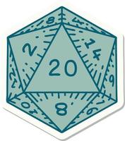 sticker of a natural 20 D20 dice roll vector