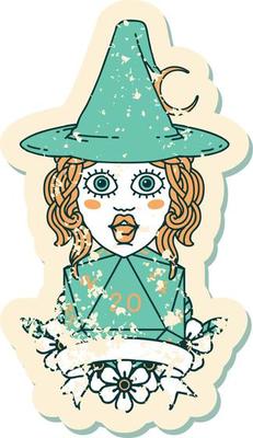 Retro Tattoo Style human witch with natural twenty dice roll