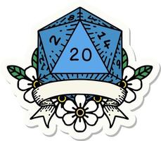 sticker of a natural 20 critical hit D20 dice roll vector