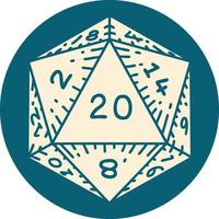 Retro Tattoo Style natural 20 D20 dice roll vector