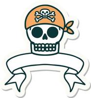 tattoo style sticker with banner of a pirate skull vector