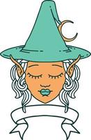 Retro Tattoo Style elf mage character face with banner vector