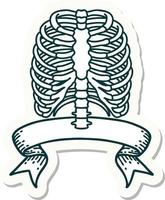 tattoo style sticker with banner of a rib cage vector