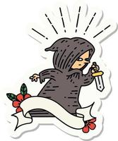 sticker of a tattoo style assassin with knife vector