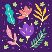 Hand drawn flat floral pattern on purple background vector