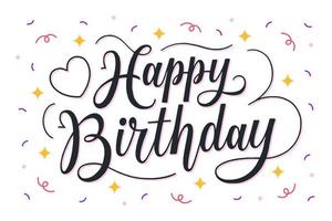 letras de feliz cumpleaños con confeti de colores sobre fondo blanco vector