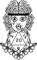 Black and White Tattoo linework Style orc barbarian with natural twenty dice roll vector