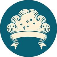 tattoo style icon with banner of a cloud vector