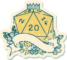 Retro Tattoo Style natural twenty D20 dice roll vector