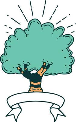 scroll banner with tattoo style tree