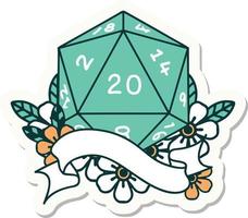 sticker of a natural twenty D20 dice roll vector