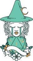 Retro Tattoo Style crying elf mage character face with natural one D20 roll vector