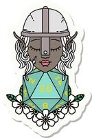 sticker of a elf fighter with natural twenty dice roll vector