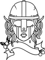 Black and White Tattoo linework Style crying elf fighter character face vector