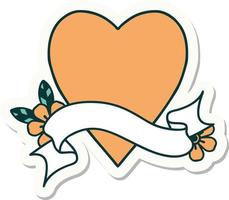 tattoo style sticker with banner of a heart vector