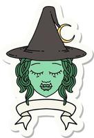 sticker of a half orc witch character face with banner vector