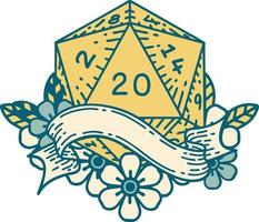 estilo de tatuaje retro natural veinte d20 tirada de dados vector